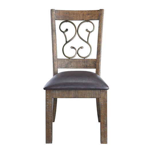 Raphaela - Side Chair (Set of 2) - Black Synthetic Leather & Weathered Cherry