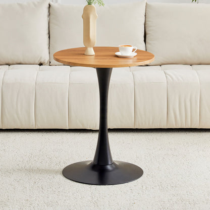 Round Dining Table With Faux Wood Top And Metal Pedestal, 23.6" Circle Table For Kitchen, Living Room, Small Spaces