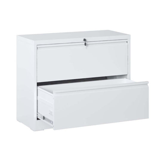 Lateral File Cabinet 2 Drawer, Locking File Cabinet With Anti Tip Interlock, Heavy Duty Storage For Letter / Legal / A4 Files - White
