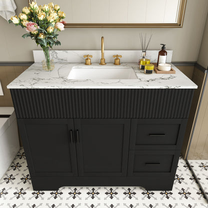 Bathroom Vanity Set, Fluted Cabinet, Soft Close Doors & Drawers, 3 Faucet Holes - Black
