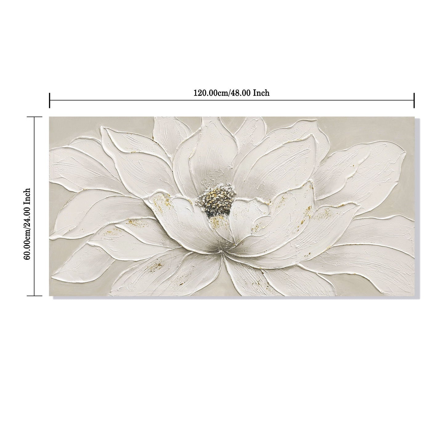 Lotus Flower Canvas Wall Art, Hand Painted Textured Floral Painting - Antique White