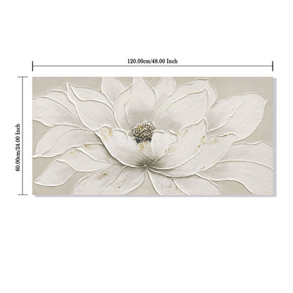 Lotus Flower Canvas Wall Art, Hand Painted Textured Floral Painting - Antique White