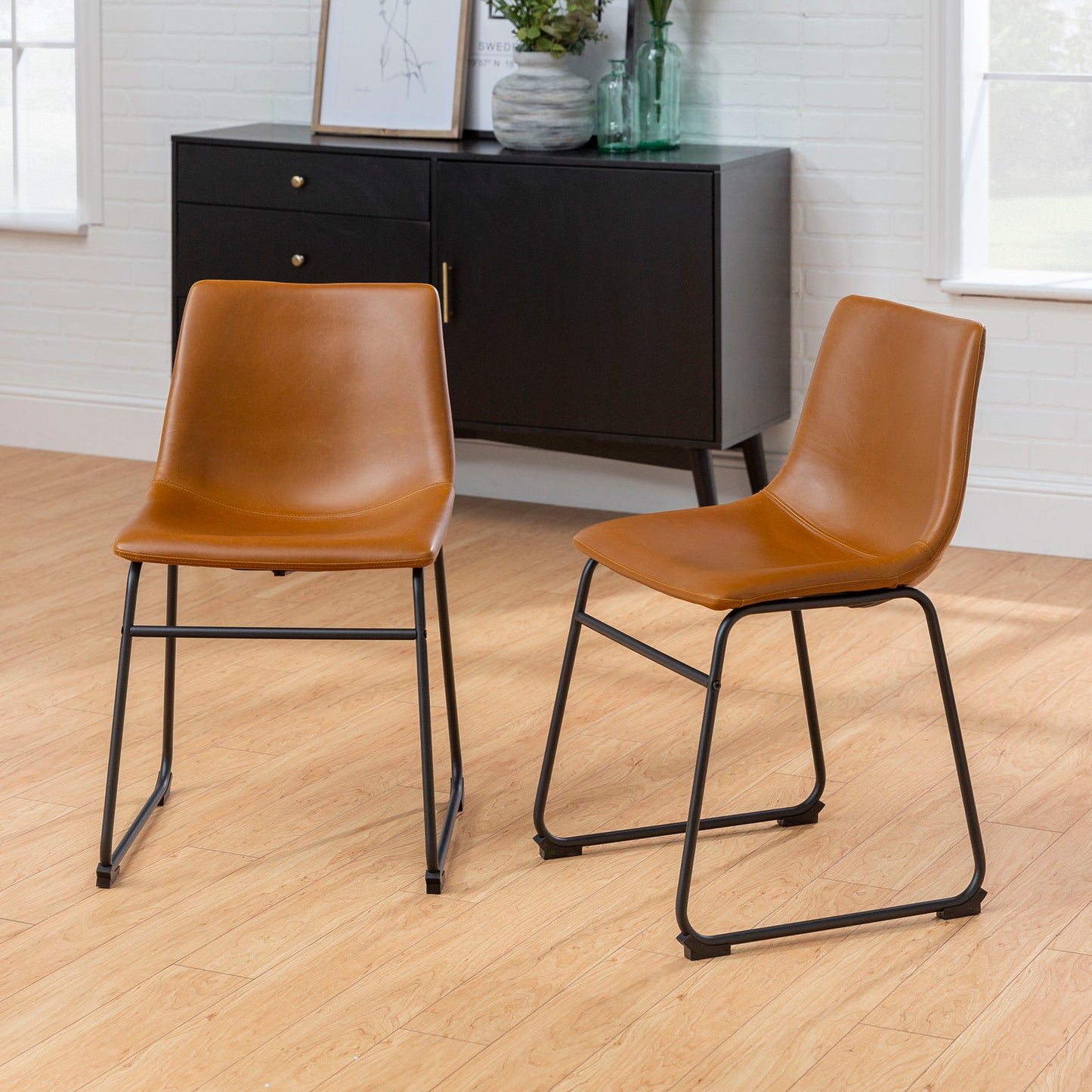 Industrial Faux Leather Dining Chairs (Set of 2) - Whiskey Brown