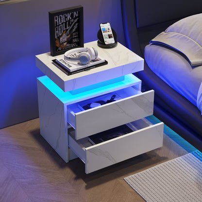 Nightstand LED, Bedside Table Cabinet With 2 Drawers For Bedroom