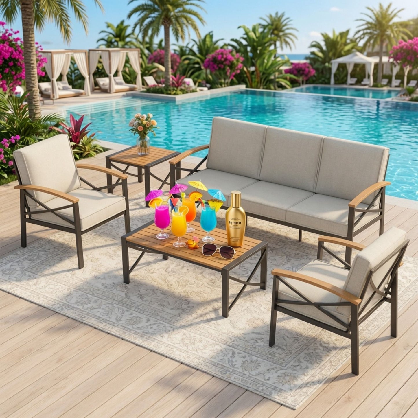 Square Outdoor Patio End Table - Black