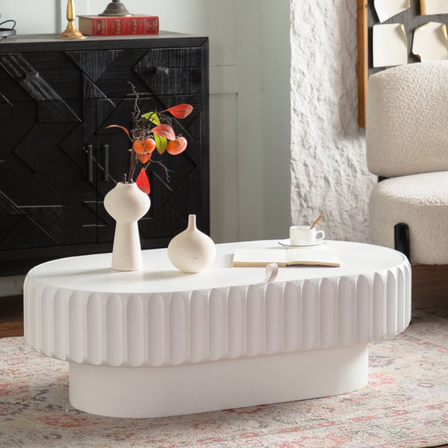 Fluted Storage Table With Lift Off Lid - Cream White