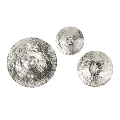 Textured Oversized Disc, Wall Decor For Living Room (Set of 3) - Silver