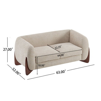 Contemporary Boucle Sherpa Sofa With Birch Wood Legs
