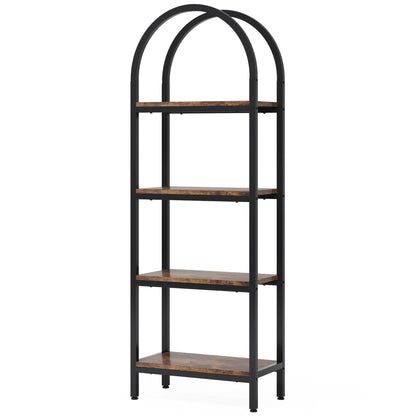 Industrial 4 Tier Open Bookshelf With Curved Top