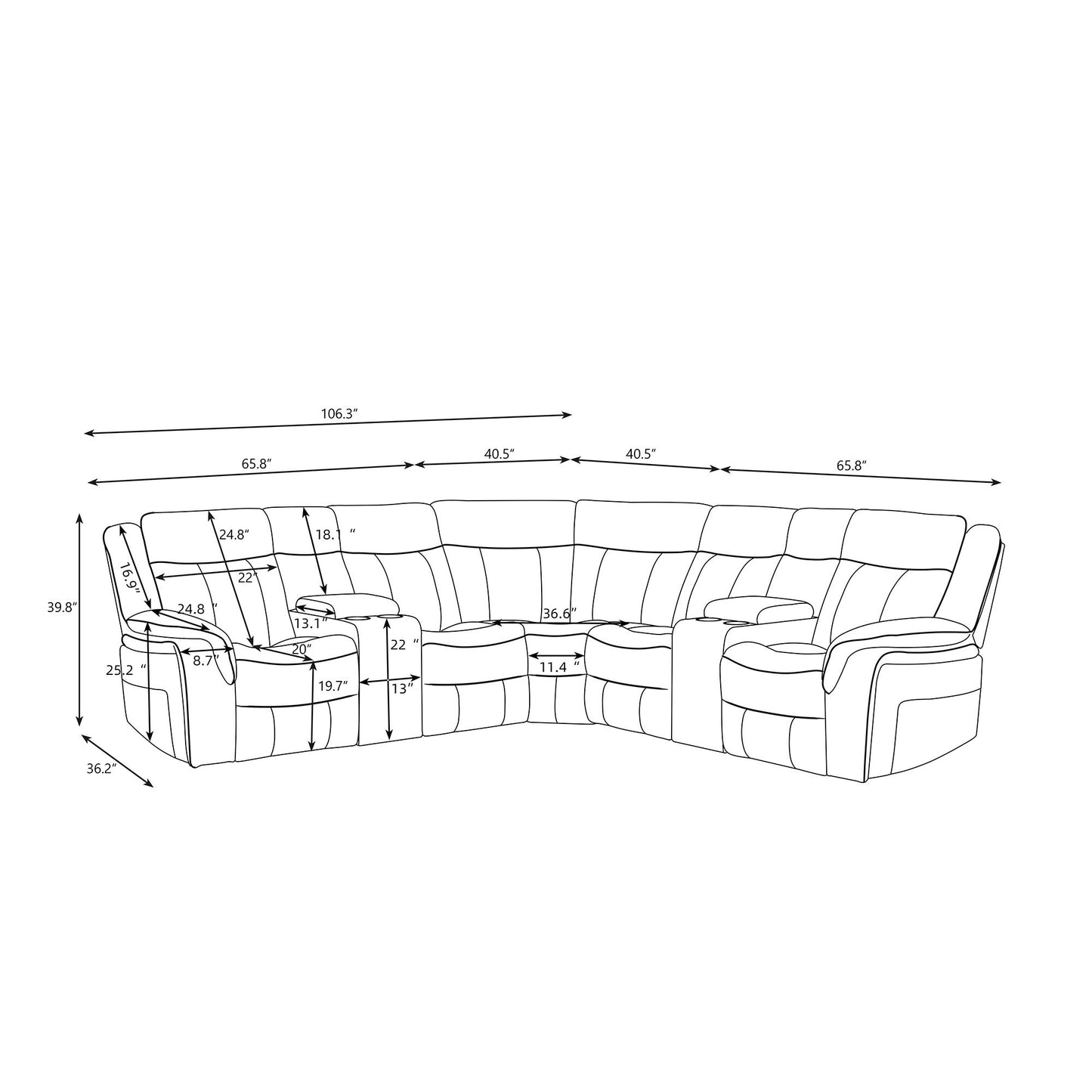 Jupiter - Leather Sectional - Black