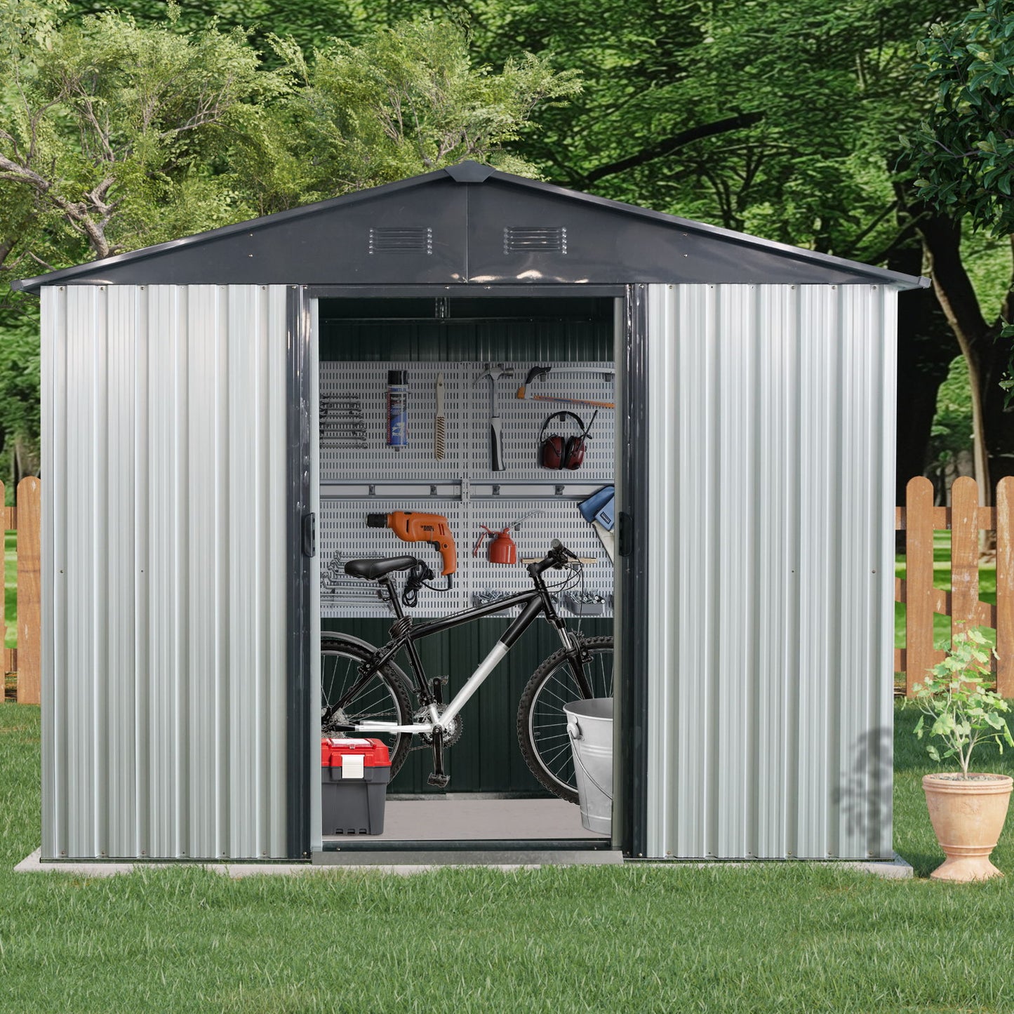 88.98" Outdoor Metal Storage Shed With Window