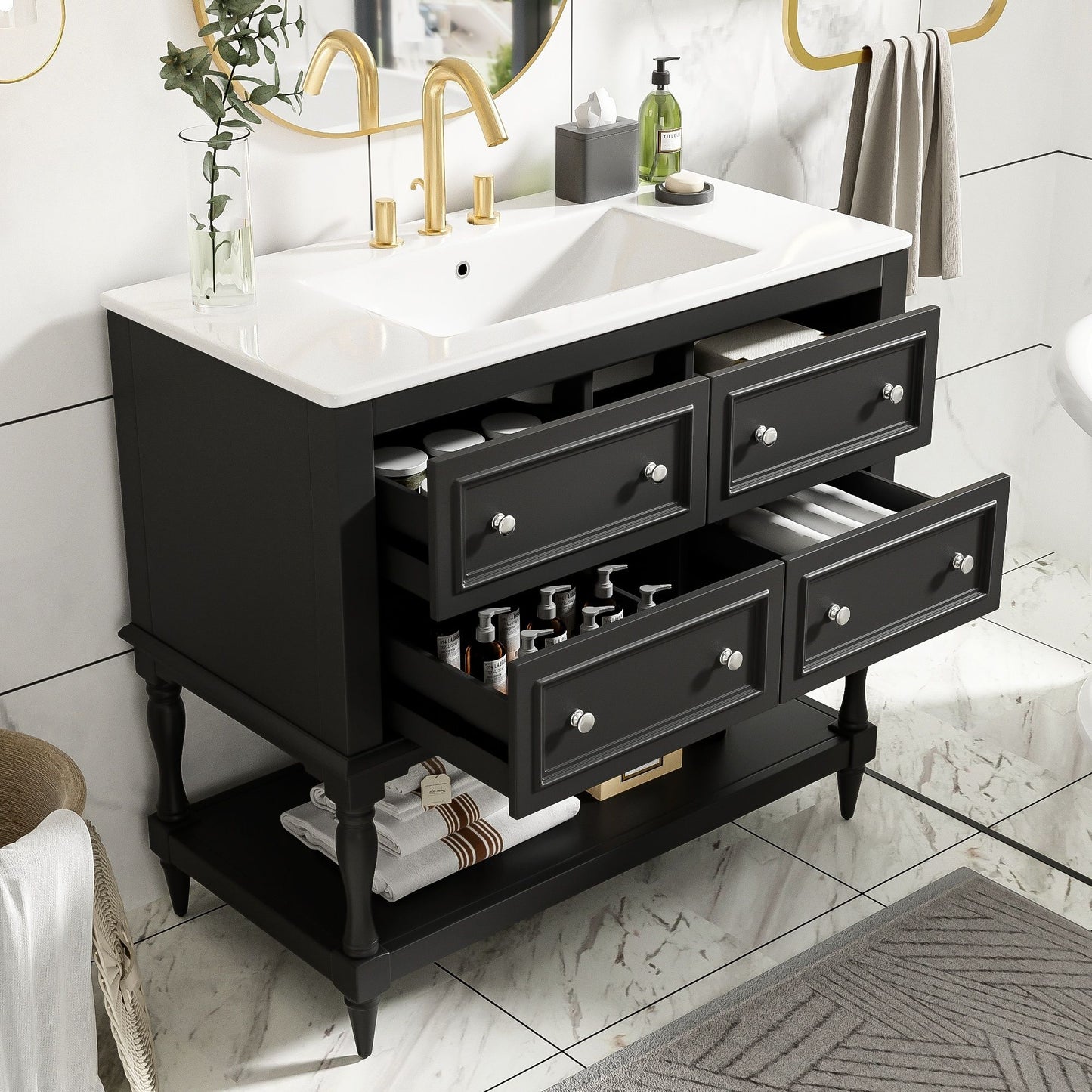 Bathroom Vanity Cabinet With Undermount Sink, 4 Drawer Set