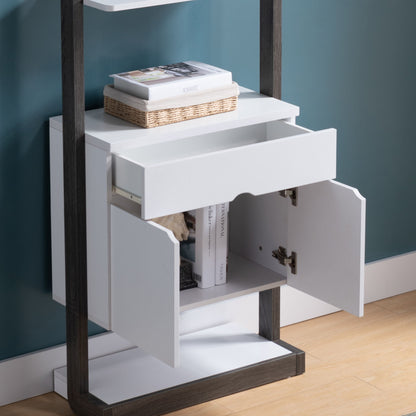 Contemporary Bookcase Four Open Shelve One Drawer Two Cabinets With Open Shelve - White / Gray