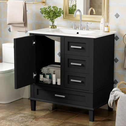 Bathroom Vanity, Modern Bathroom Cabinet With Sink Combo Set, Bathroom Storage Cabinet With A Soft Closing Door And 3 Drawers, Solid Wood Frame