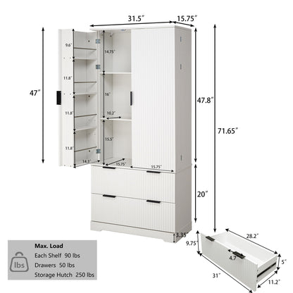Fluted Kitchen Pantry Cabinet With 2 Large Drawers & 8 Door Spice Rack