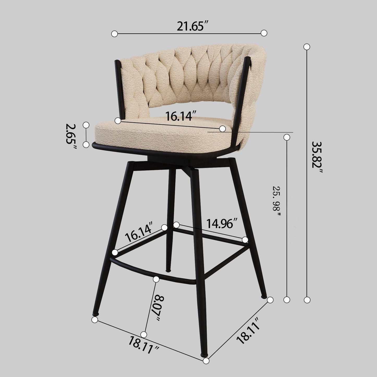 Bar Stool 360 Swivel With Back Footrest