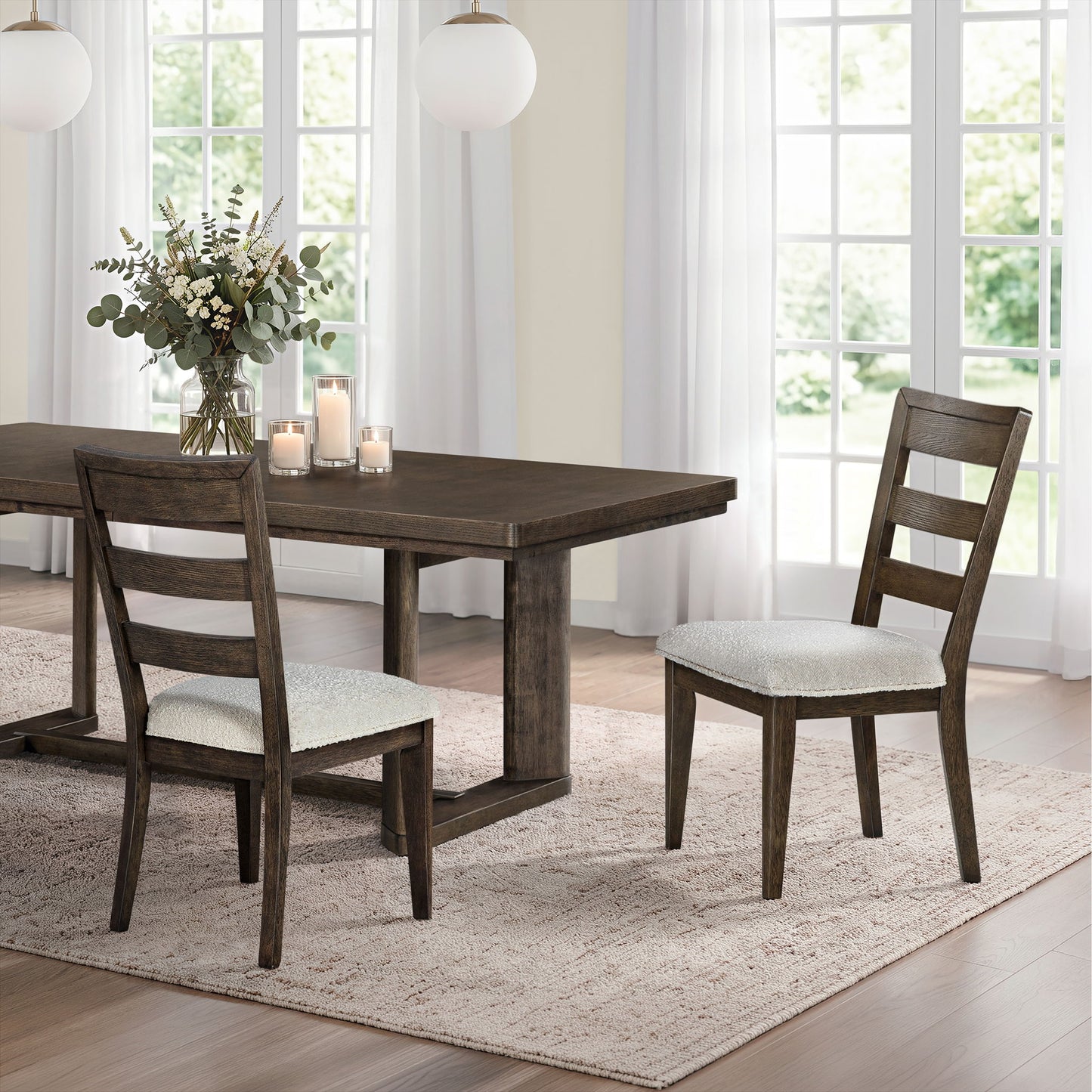 Upholstered Dining Chair With Ladder Back Design (Set of 2)