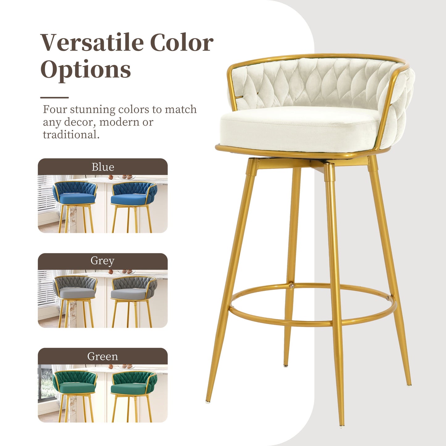 Modern Low Back Upholstered Counter Height Bar Stools (Set of 2)