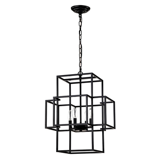 4 Light Metal Lantern Tiered Pendant Hanging Light Fixtures, Industrial Farmhouse Adjustable Height Chandeliers For Dining Room Hallway Foyer Entryway (E12 Bulbs Not Included)