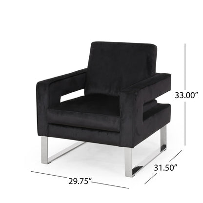 Modern Glam Club Arm Chair With Velvet Upholstery And Stainless Steel Legs - Black