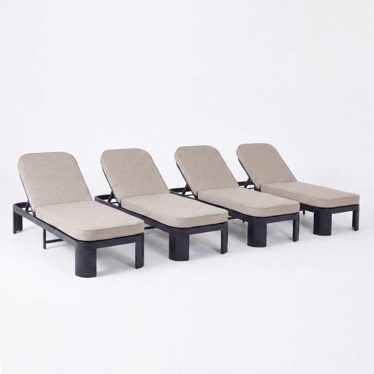 Outdoor Chaise Lounge With Cushion, 5 Position Adjustable Backrest