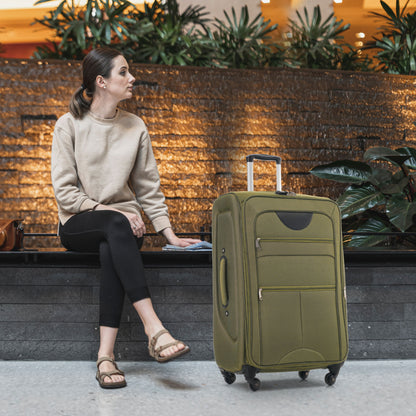 Softside Luggage Expandable 3 Piece Set Upright Spinner Lightweight Travel Suitcase 22" / 26" / 30" - Army Green