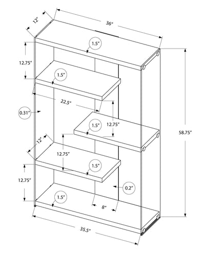 Bookshelf, Bookcase, Etagere, 5 Tier, Office, Glossy Contemporary & Modern - White