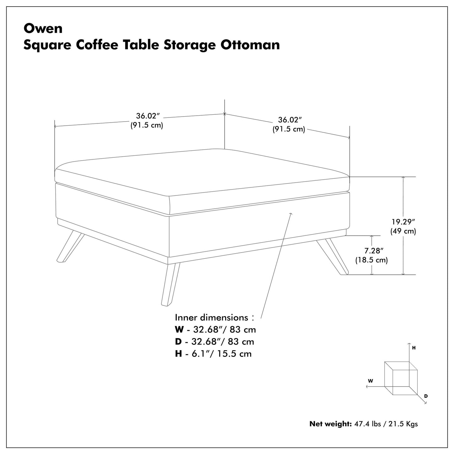 Owen - Multifunctional Square Coffee Table Storage Ottoman