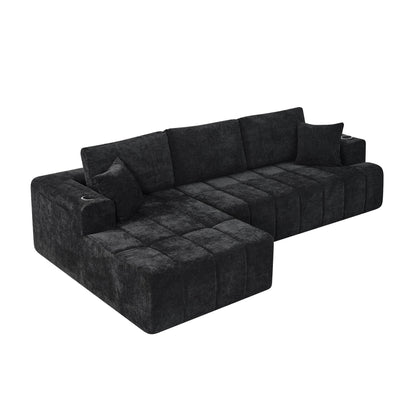 L - Shaped Sectional Sofa With Cup Holders & Side Pockets