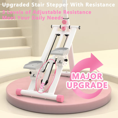 Stair Stepper With Resistance Home Upgrade Vertical Climber Workout Machine For Full Body Exercise - Pink
