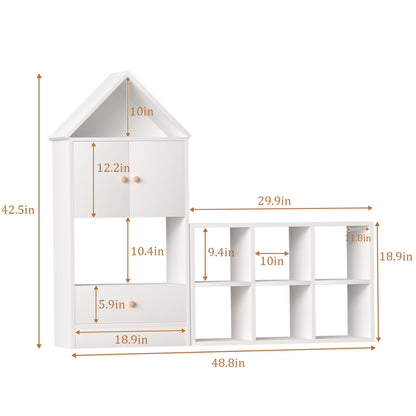 Versatile Children's Bookshelf With House Shaped Design, Multi Functional Storage