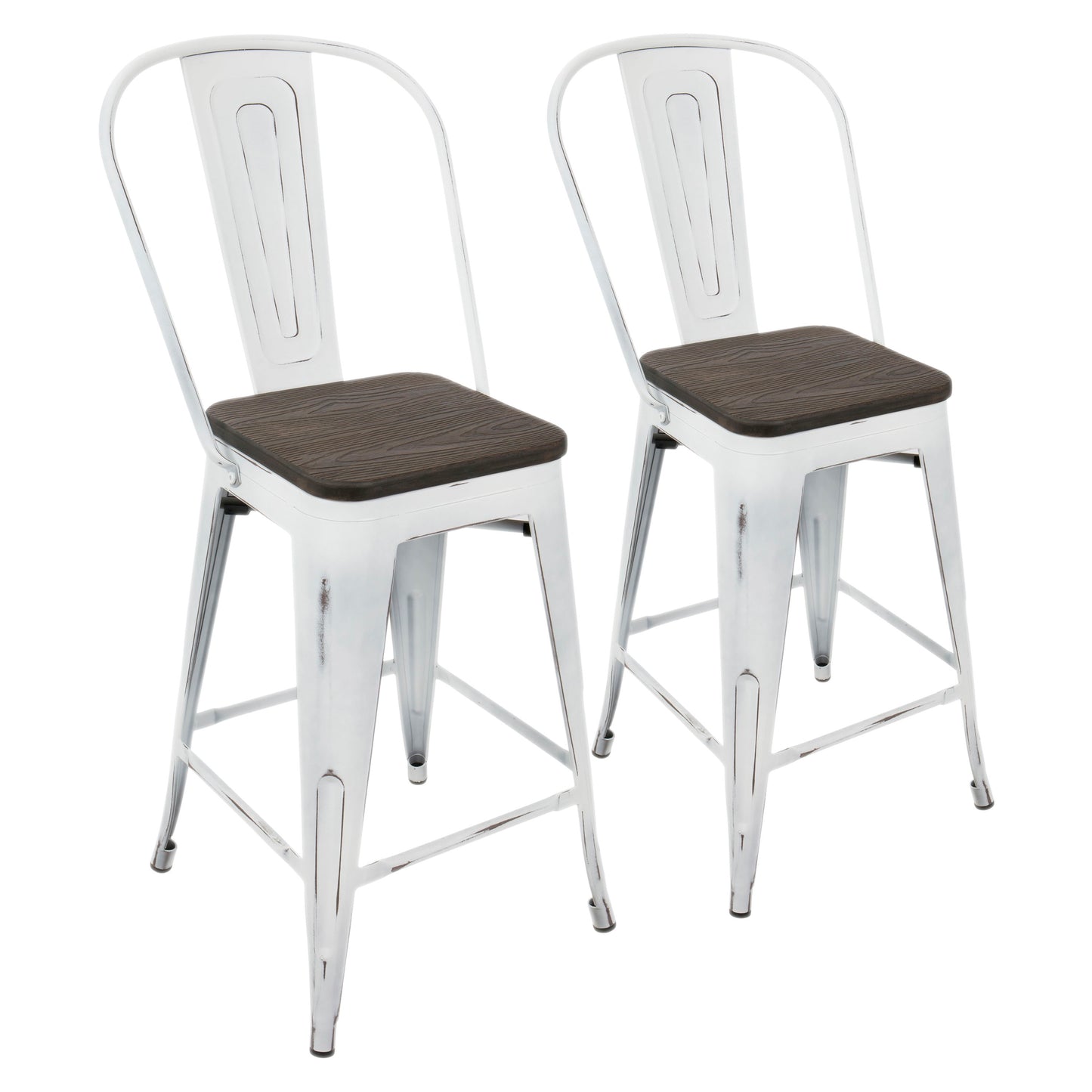 Oregon - Industrial High Back Counter Stool (Set of 2) - Vintage White / Espresso