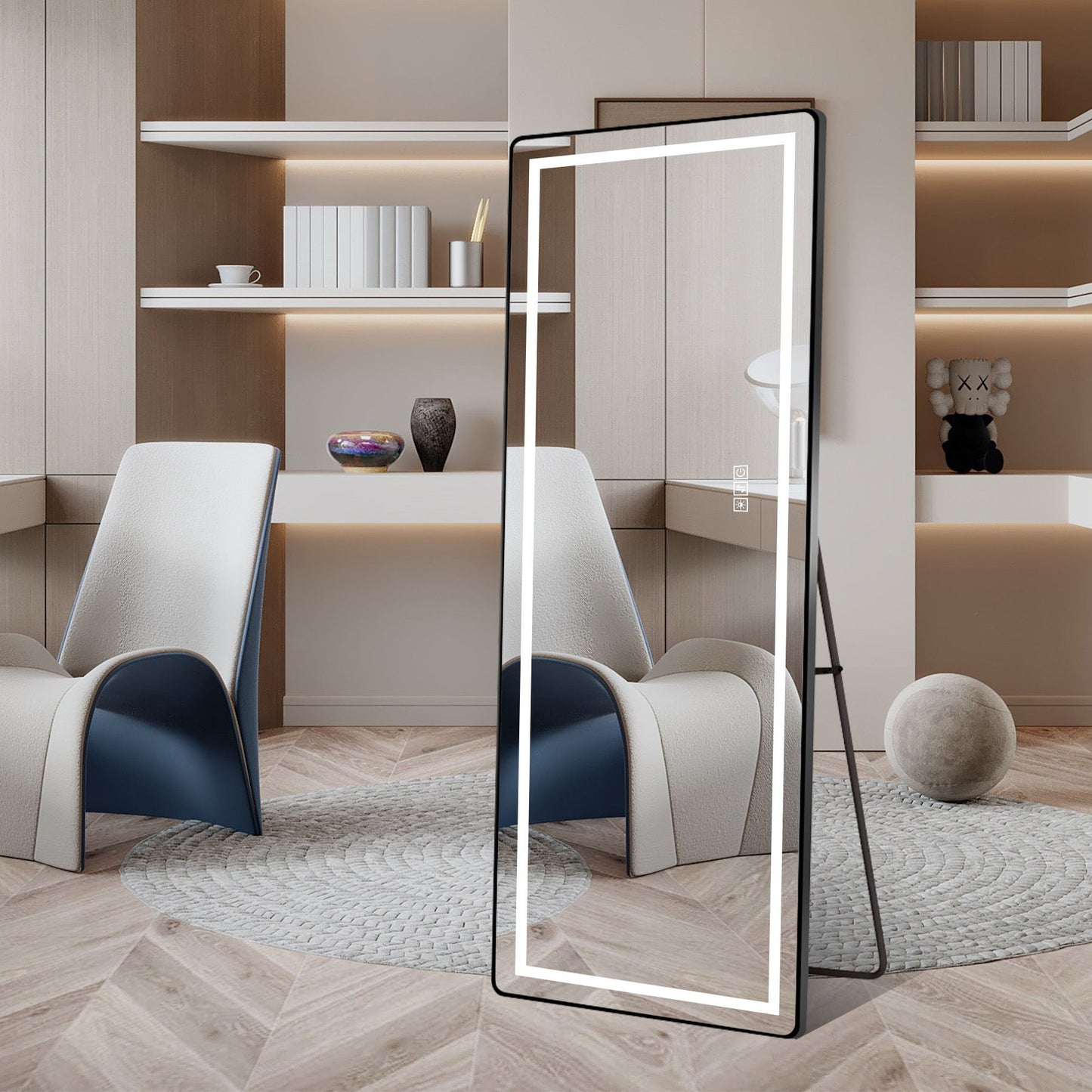 Full-Length Vertical Mirror With LED Light, Dimming Wall Mirror With Frame
