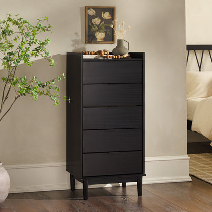 Modern Minimalist 5 Drawer Gallery Top Dresser - Black