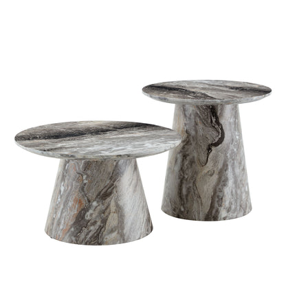 Nested Coffee Table Set, Round Design For Living Room - Gray