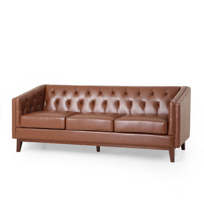 PU Sofa, Tufted Back, Solid Wood Legs, Living Room And Study