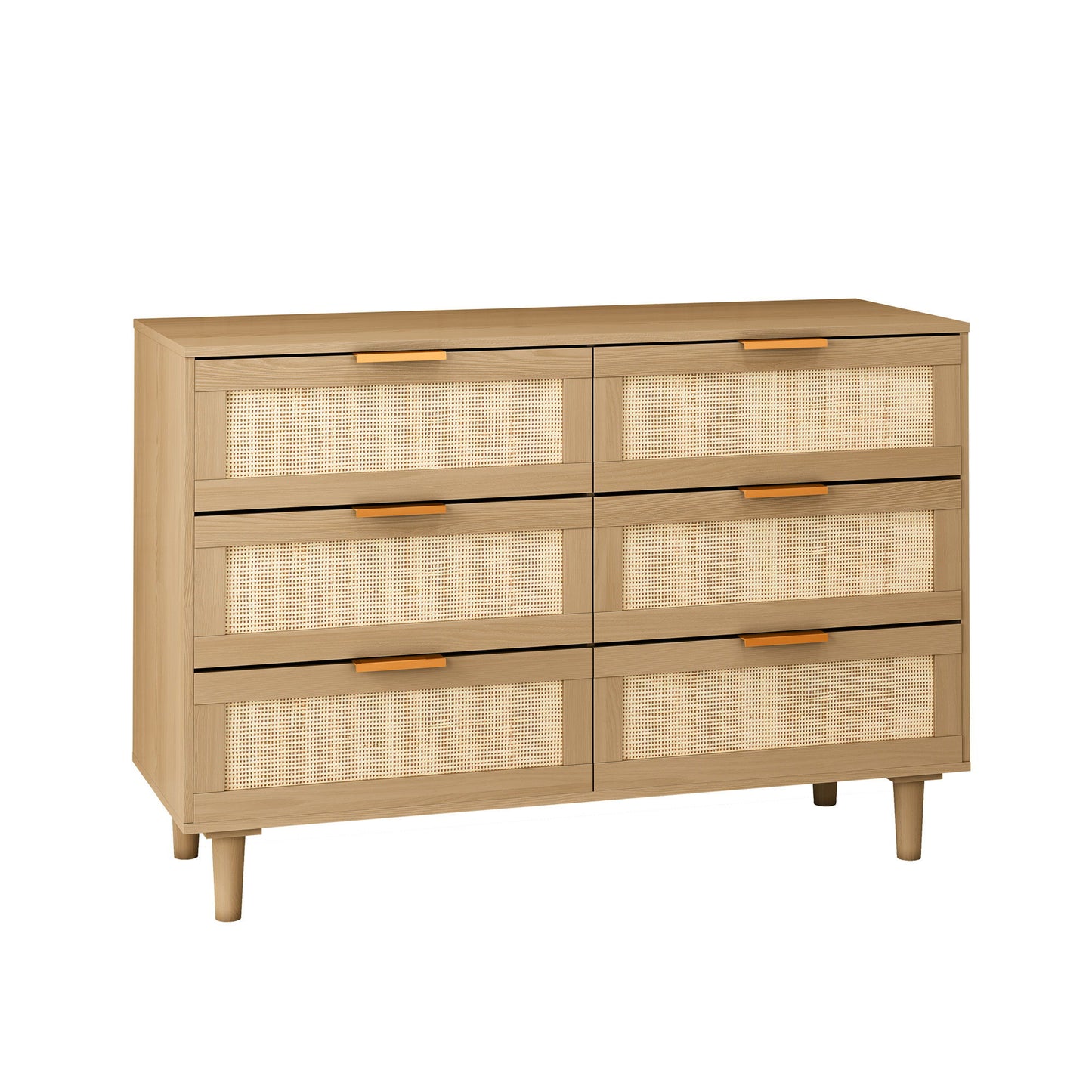 Modern Rattan Dresser With 6 Drawers For Bedroom And Living Room - Oak