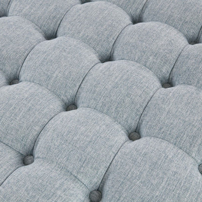 Skirted Tufted Round Ottoman With Button Top - Gray