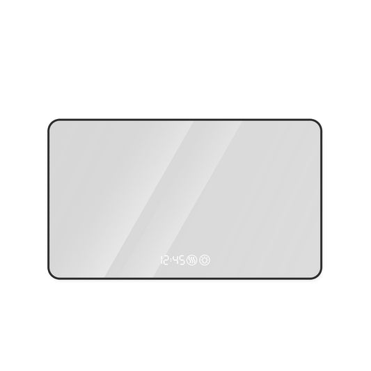 Modern Aluminum Frame Wall Mirror With Rounded Corners, Temperature Display, Tri Color Light, Defogging - Black