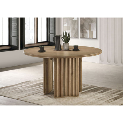 Dreydon - Round Dining Table With Textured Tripod Base - Light Brown