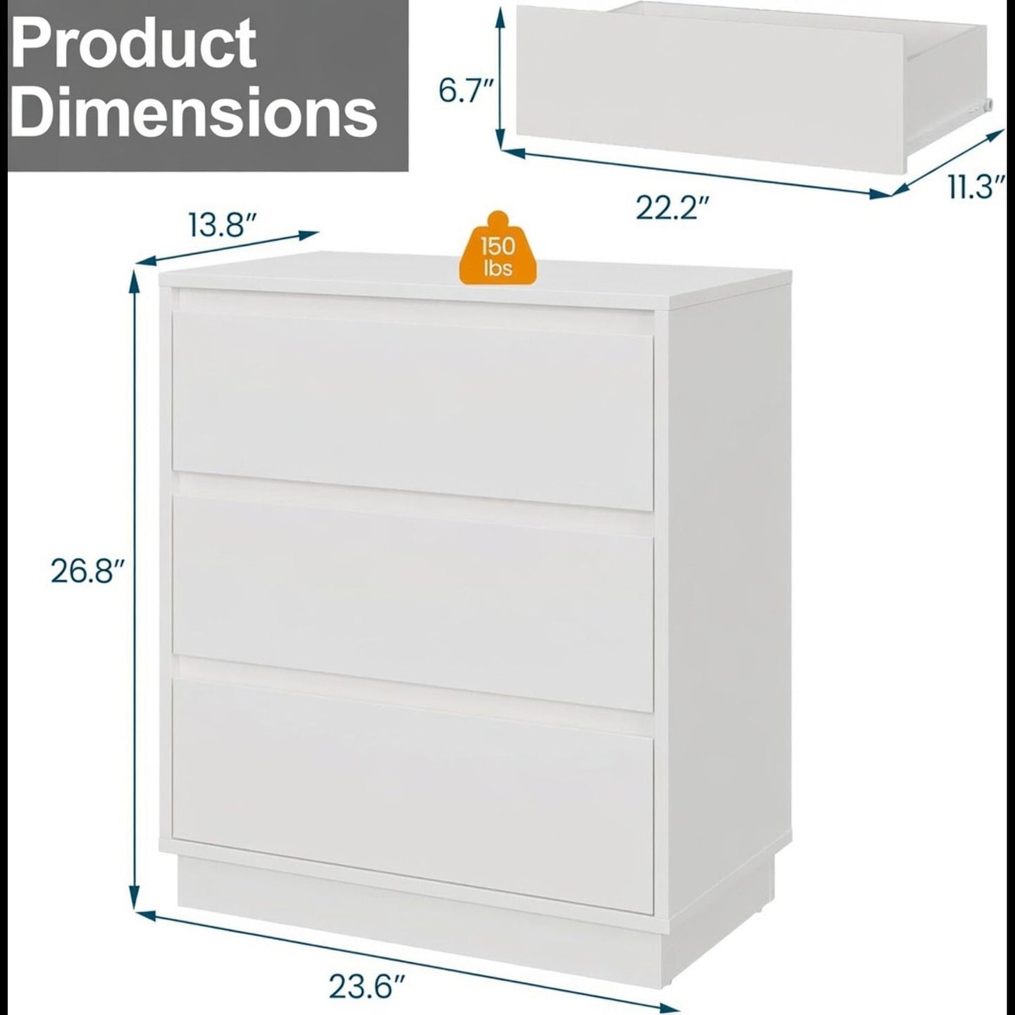 3 Drawer Nightstand, Bedroom Side Table