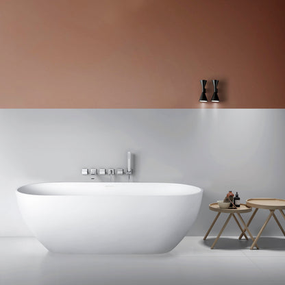 68.9" Freestanding Solid Surface Soaking Bathtub For Bathroom - Matte White