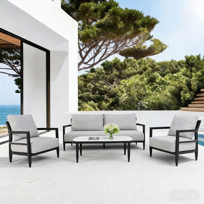 Outdoor Conversation Set With Chairs, Bench Sofa, Tables, Sunbrella Cushions