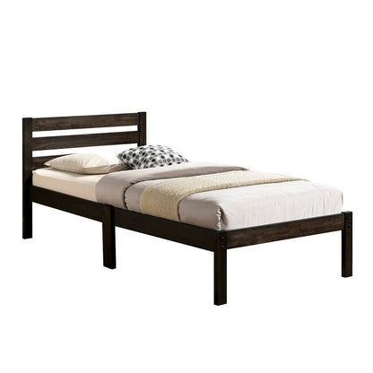 The Donato bed creates a clean and casual look that will match any bedroom decor. Features wooden slatted headboard, low profile footboard, crafted with selected wood. Box Spring not required.