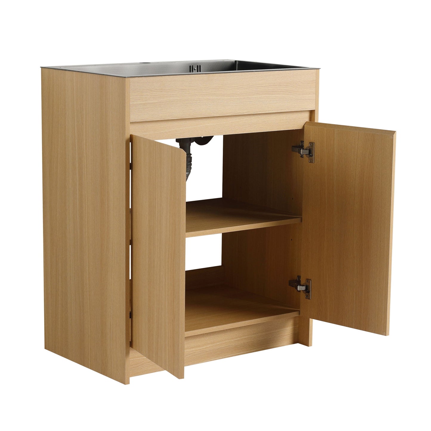 28" Freestanding Bathroom Vanity With Sink, Soft Close Doors - Oak