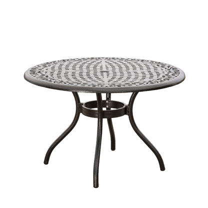 Tranquilius - Outdoor Round Dining Table With Lattice Tabletop, Umbrella Hole And Curved Legs