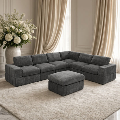Oversized Modular Sectional Sofa, 7 Piece Reversible With Ottoman - Dark Gray
