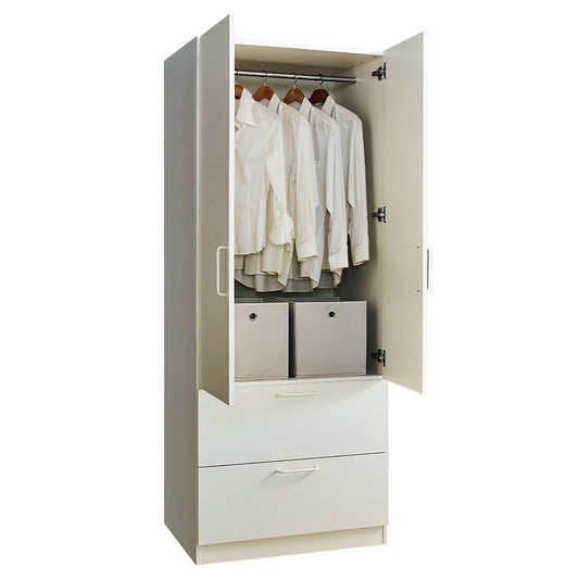 Emma - 2 Door Wood Closet With 2 Drawers And Hanging Bars - White