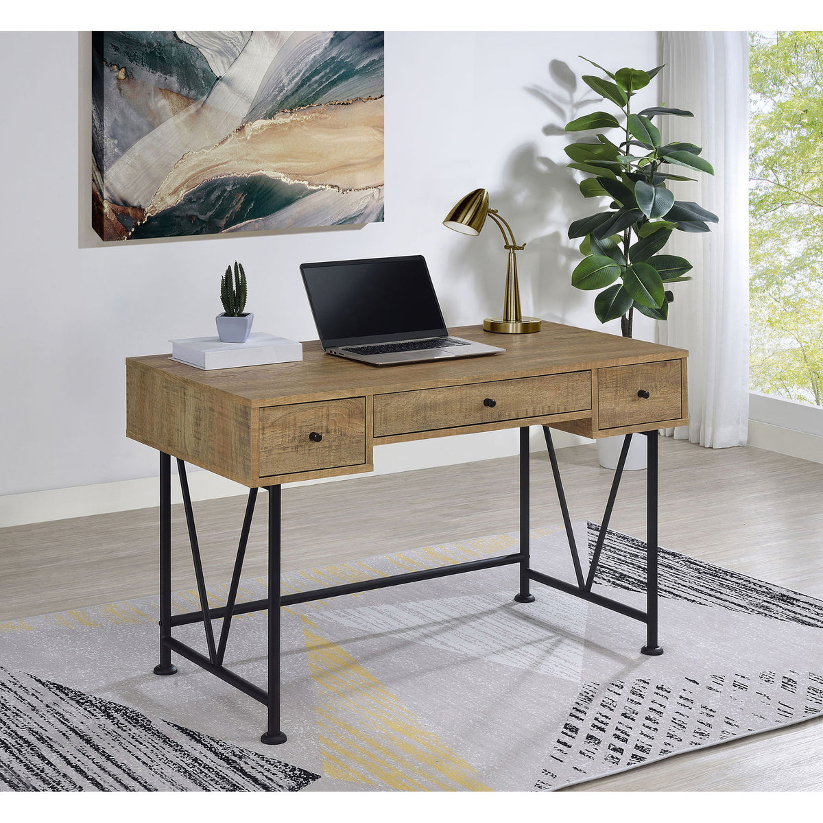 Vellun - 3 Drawer Writing Desk - Mango Color