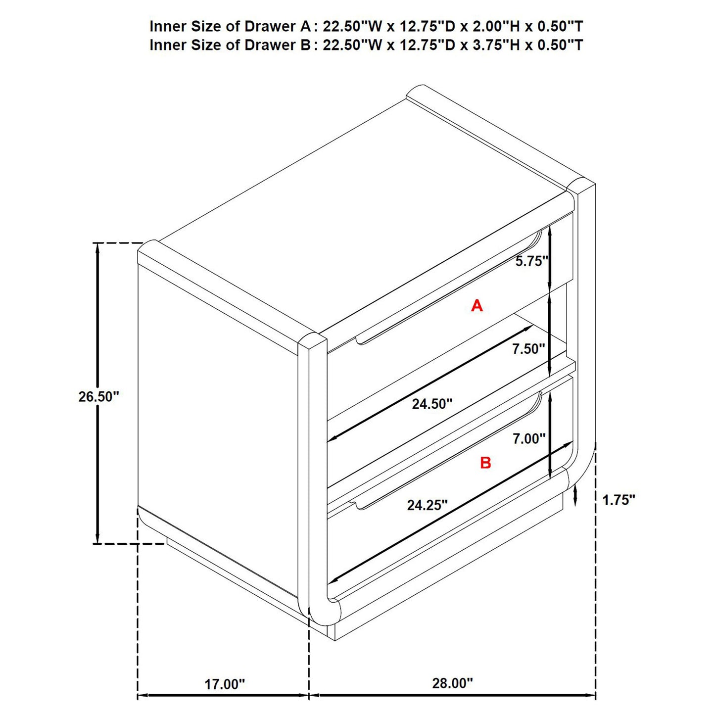 Bangor - 2 Drawer LED Nightstand With USB - Black